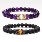 Fortune Jewel Natural Stone King&Queen Crown Healing Energy Beads Couple Bracelet