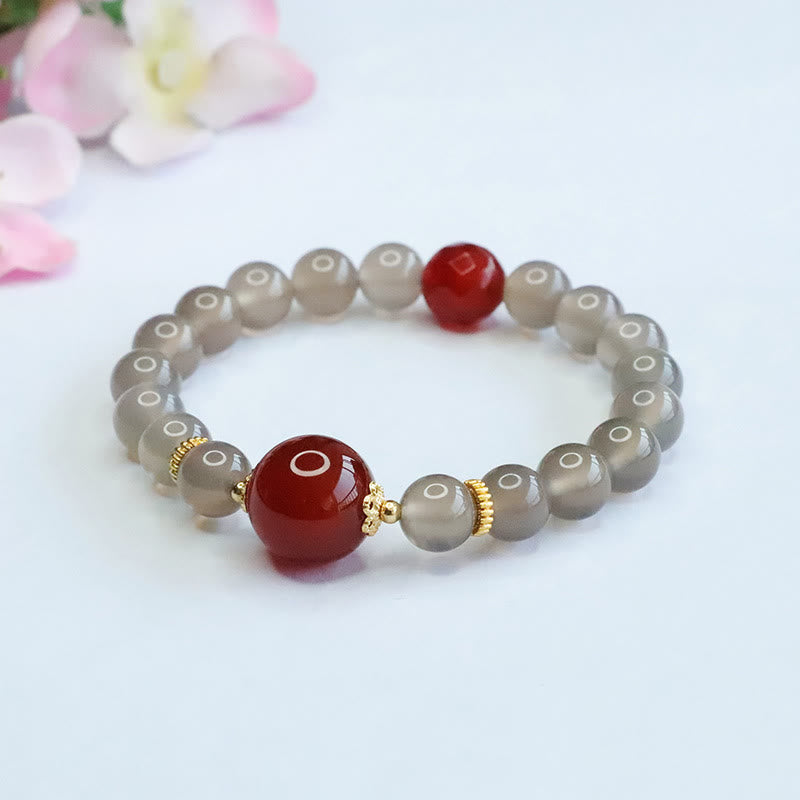 Fortune Jewel Natural Gray Chalcedony Red Agate Harmony Bracelet