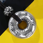 Fortune Jewel 999 Sterling Silver Heart Sutra Lotus Peace Buckle Necklace Pendant Fortune Jewel