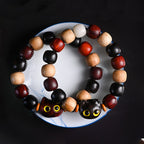 Fortune Jewel Small Leaf Red Sandalwood Ebony Wood Cute Cat Engraved Protection Bracelet