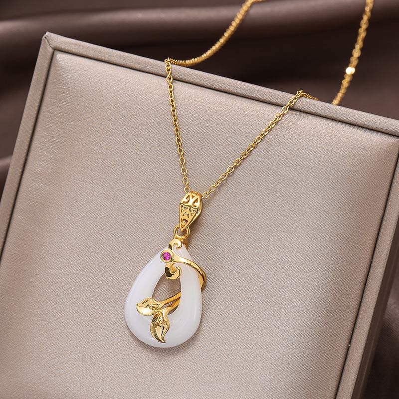 Fortune Jewel Jade Oval Pattern Blessing Fortune Necklace Pendant