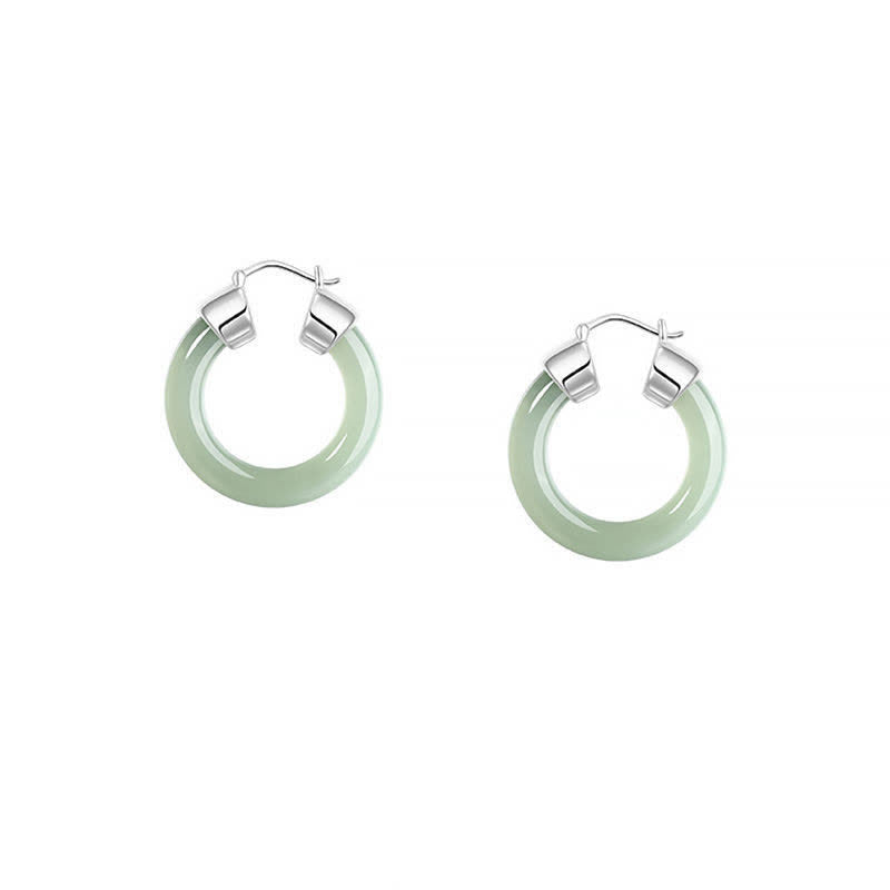 Fortune Jewel Round Jade White Jade Prosperity Earrings