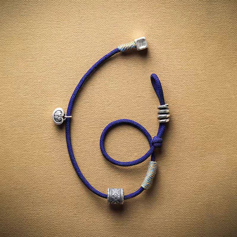 Fortune Jewel Handmade Tibetan Om Mani Padme Hum Carved Auspicious Amulet Double Wrap Rope Bracelet