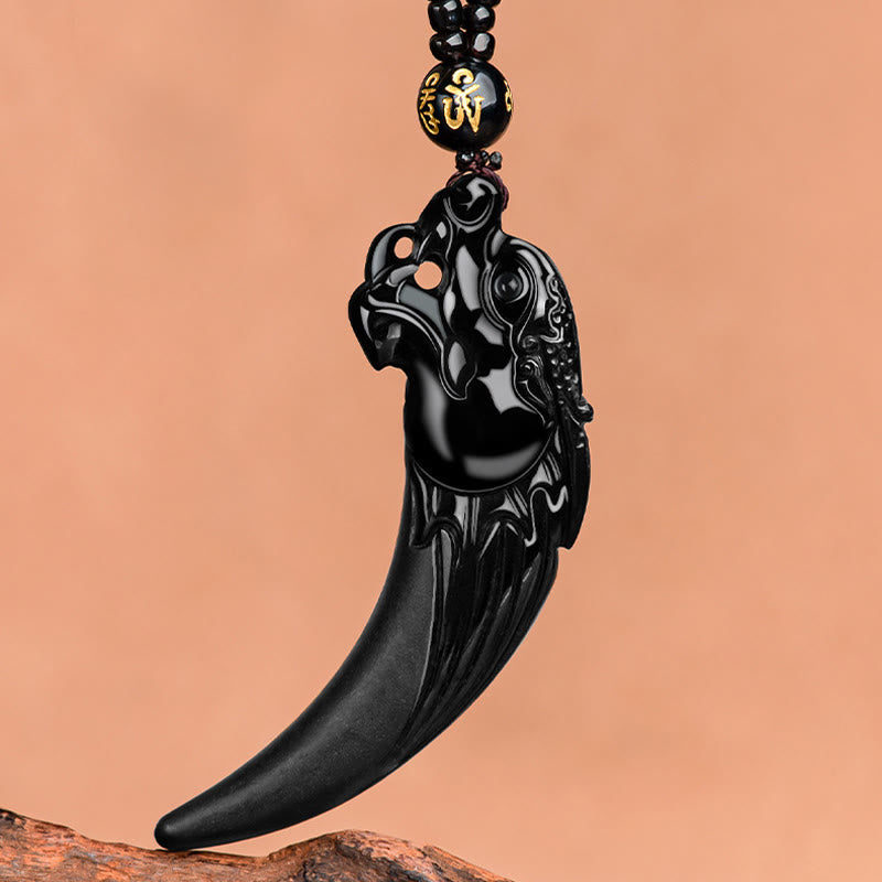 Fortune Jewel Natural Black Jade Chinese Zodiac Dragon Tooth Pattern Protection Necklace Pendant Fortune Jewel