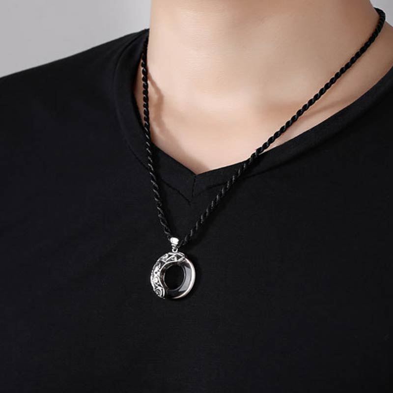 Fortune Jewel 12 Constellations of the Zodiac Ice Obsidian Blessing Round Pendant Necklace