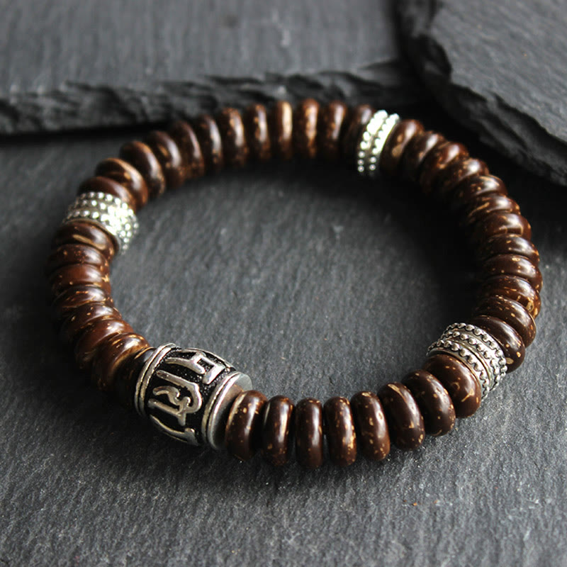 Fortune Jewel Natural Tibetan Coconut Shell Om Mani Padme Hum Positive Bracelet