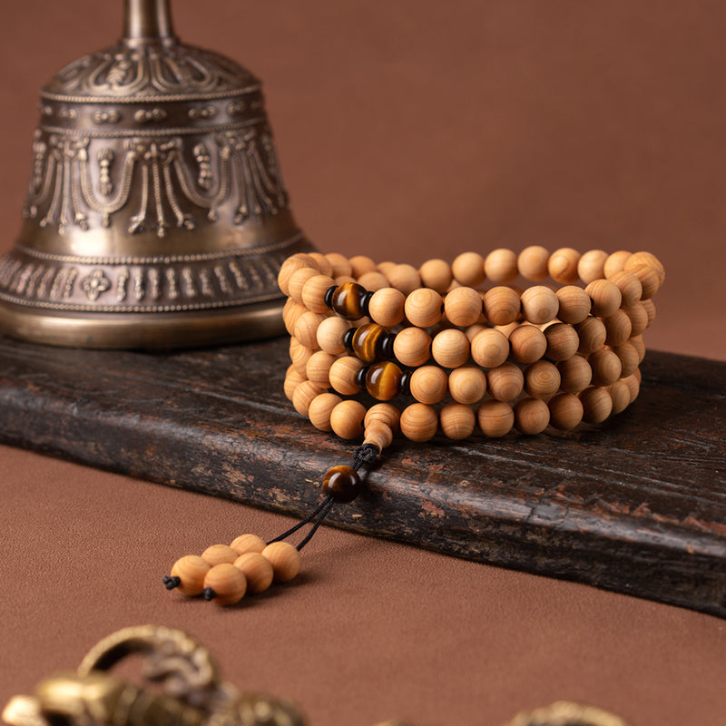 Buddha3bodhi 8mm Cliff Cypress 108 Bead Mala With Yellow Tiger Eye Prayer Beads