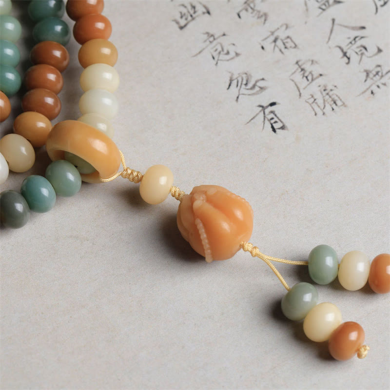 Fortune Jewel 108 Mala Beads Gradient Bodhi Seed Buddha Hand Engraved Peace Bracelet