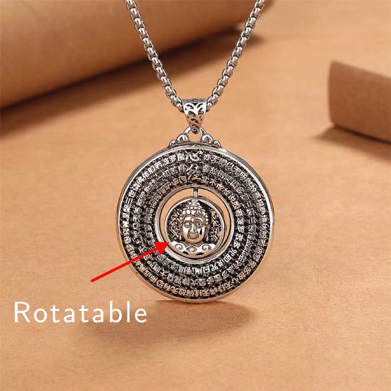Fortune Jewel Heart Sutra Buddha Carved Peace Buckle Design Serenity Rotatable Necklace Pendant Fortune Jewel