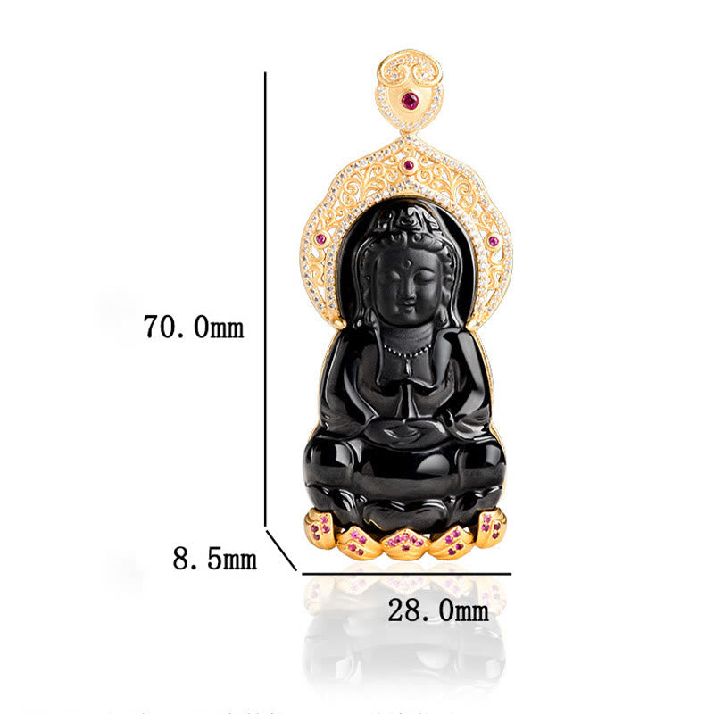 Fortune Jewel Natural Black Jade Kwan Yin Avalokitesvara Wealth Titanium Steel Chain Necklace Pendant Fortune Jewel