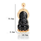 Fortune Jewel Natural Black Jade Kwan Yin Avalokitesvara Wealth Titanium Steel Chain Necklace Pendant Fortune Jewel