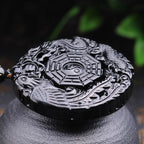Fortune Jewel Bagua Dragon Phoenix Obsidian Fulfilment Pendant Necklace