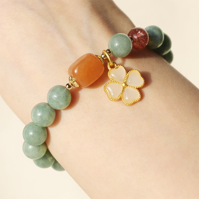 Fortune Jewel Jade Four Leaf Clover Charm Prosperity Bracelet