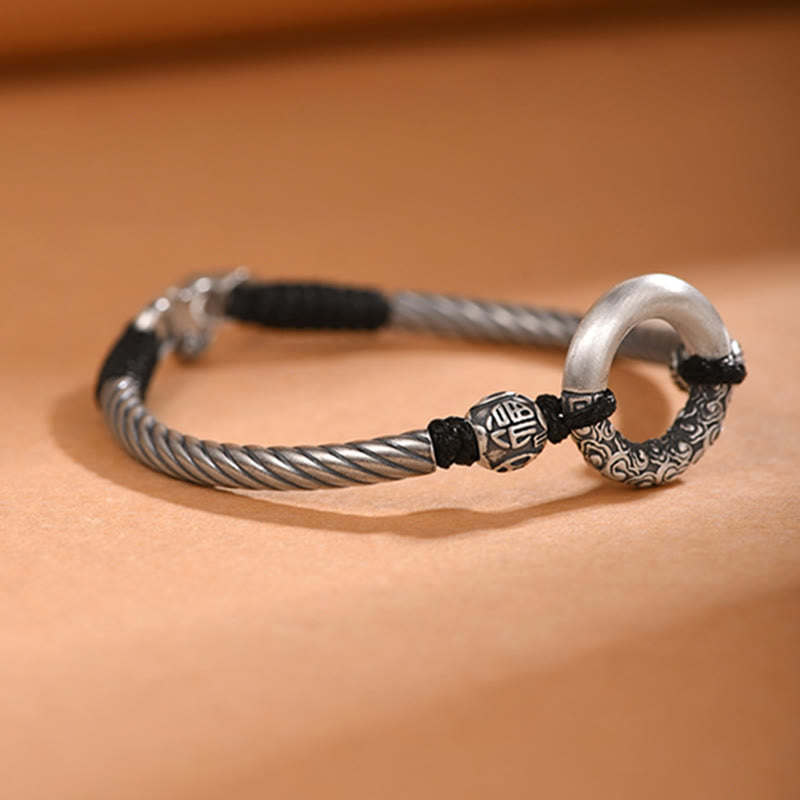 Fortune Jewel 999 Sterling Silver Fu Character Peace Buckle Copper Coin Auspicious Clouds Fortune Bracelet