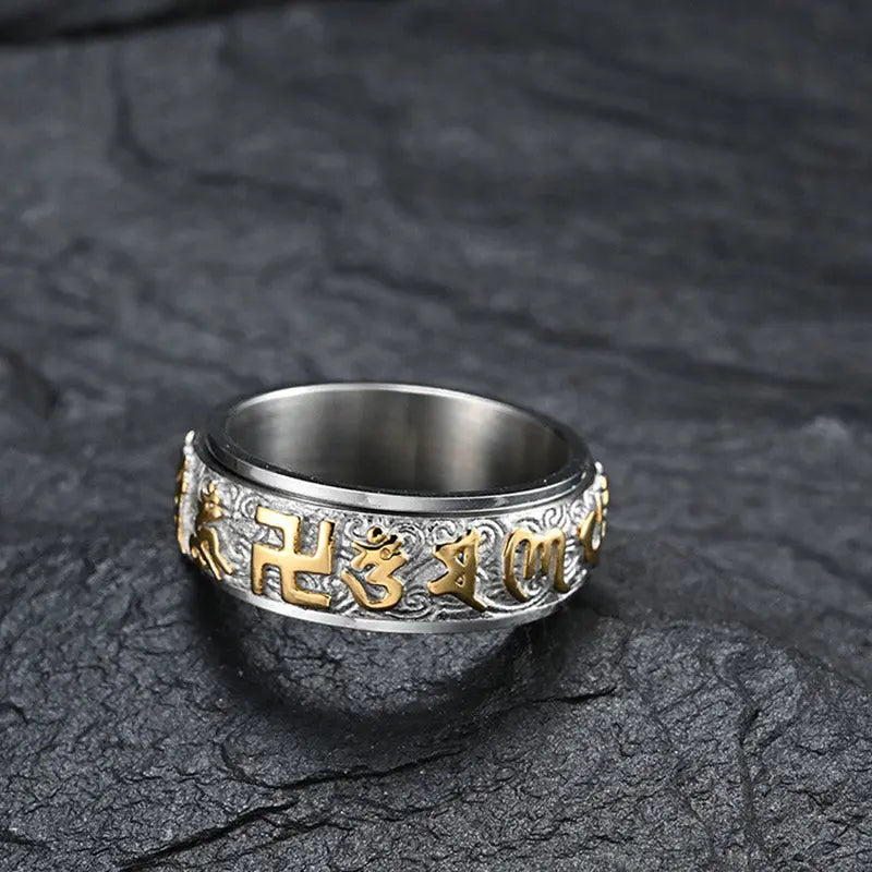 Fortune Jewel Om Mani Padme Hum Balance Calm Titanium Steel Ring Fortune Jewel