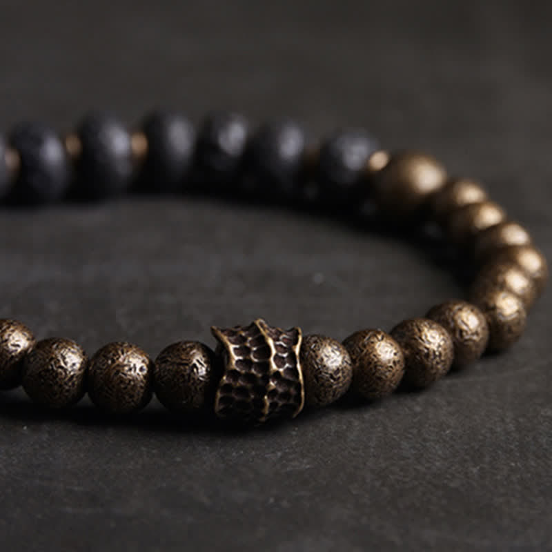 Fortune Jewel Lava Rock Stone Copper Balance Cuff Bracelet Bangle