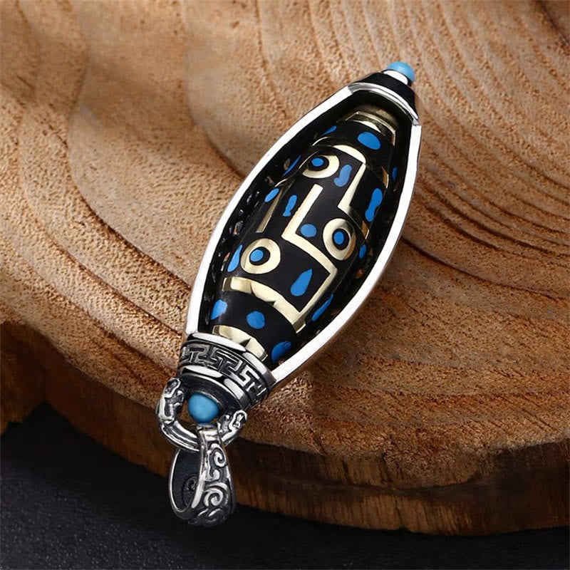 Fortune Jewel Tibetan Om Mani Padme Hum Nine-Eye Dzi Bead Pattern Peace Purity Rotatable Necklace Pendant