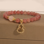Fortune Jewel Strawberry Quartz Gourd Fu Character Charm Positive Bracelet