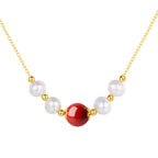 Fortune Jewel 925 Sterling Silver Pearl Cinnabar Sincerity Healing Bead Chain Necklace Pendant