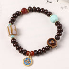 Fortune Jewel Natural Tibet Purple Bodhi Seed Dzi Bead God of Wealth Wisdom Bracelet
