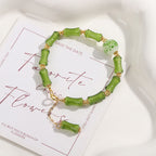 Fortune Jewel Green Bamboo Pattern Liuli Crystal Moss Agate Wealth Chain Bracelet