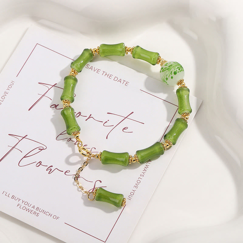 Fortune Jewel Green Bamboo Pattern Liuli Crystal Moss Agate Wealth Chain Bracelet