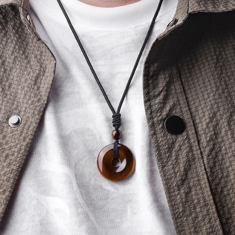 Fortune Jewel Lucky Coin Pendant Healing Crystal Gemstone Necklace