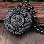 Fortune Jewel Bagua Dragon Phoenix Obsidian Fulfilment Pendant Necklace
