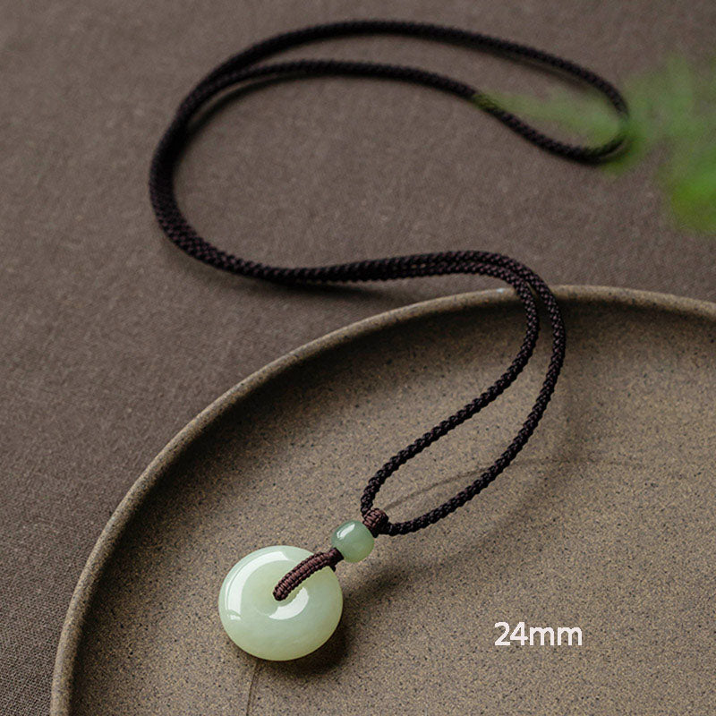 Fortune Jewel Natural Round Jade Peace Buckle Luck Prosperity Necklace Pendant