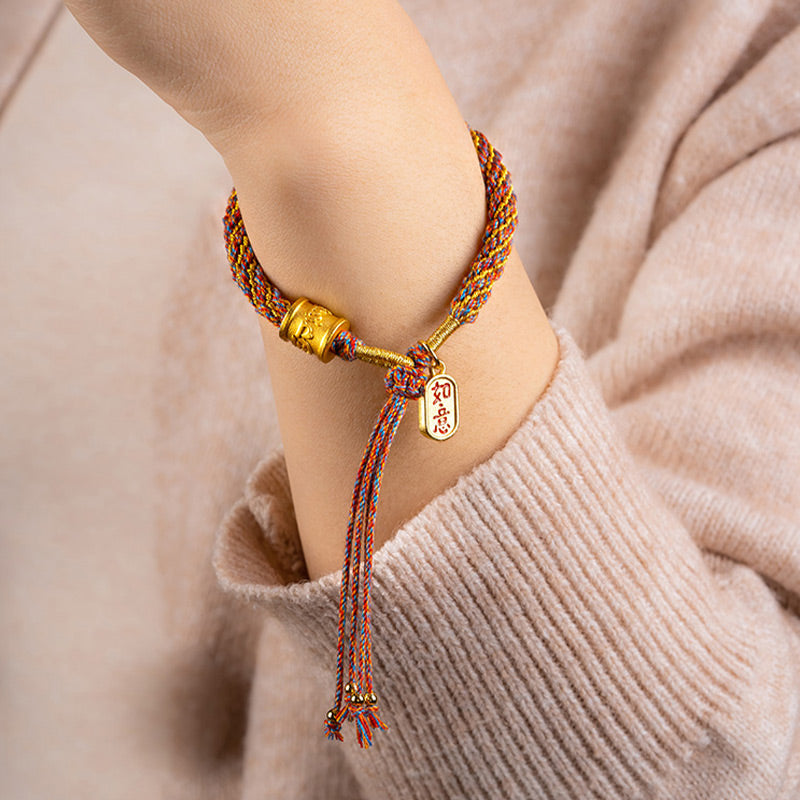 Fortune Jewel Handmade Multicolored Tibetan Om Mani Padme Hum Ruyi Auspicious Charm Braided Bracelet