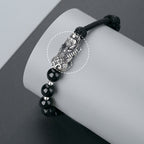 Fortune Jewel 999 Sterling Silver FengShui PiXiu Natural Black Obsidian 925 Sterling Silver Bead Strength Bracelet
