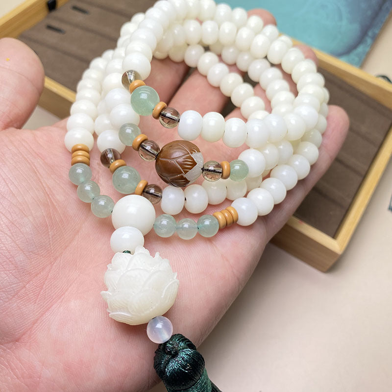 Fortune Jewel White Bodhi Seed Mala 108 Beads Protection Bracelet