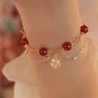 Fortune Jewel 14k Gold Plated Red Agate Star Flower Charm Calm Bracelet