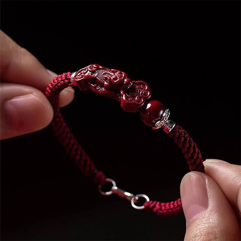 Fortune Jewel Handcrafted PiXiu Cinnabar Wealth Luck Braided Bracelet