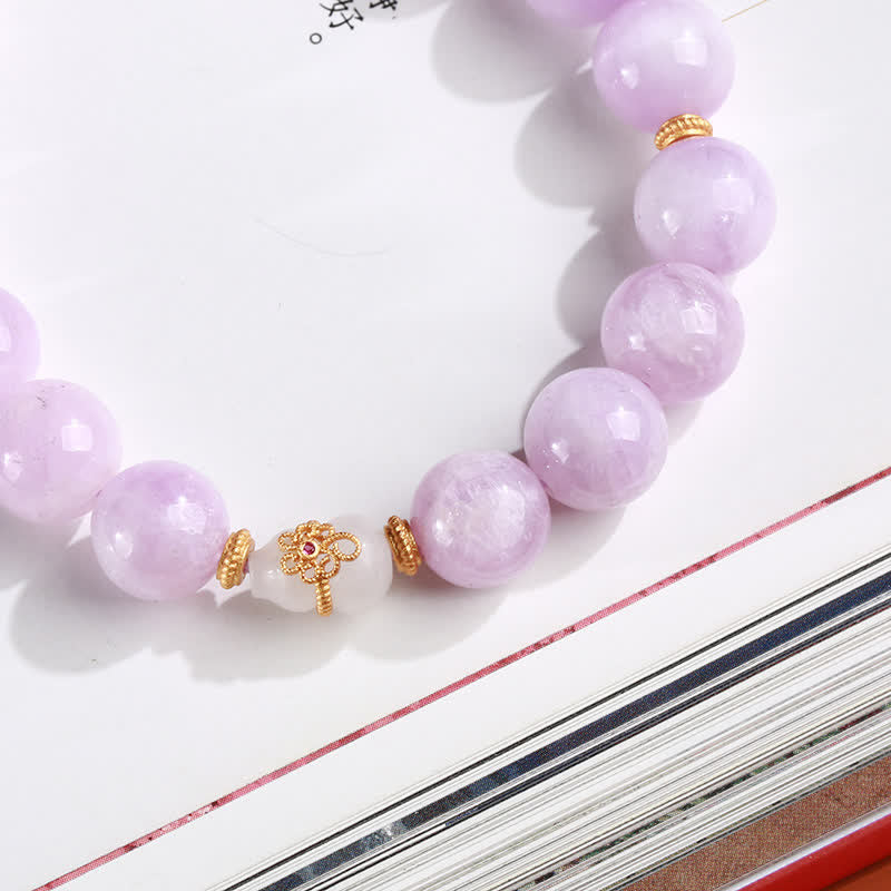 Fortune Jewel Kunzite Hetian White Jade Gourd Love Spiritual Growth Bracelet