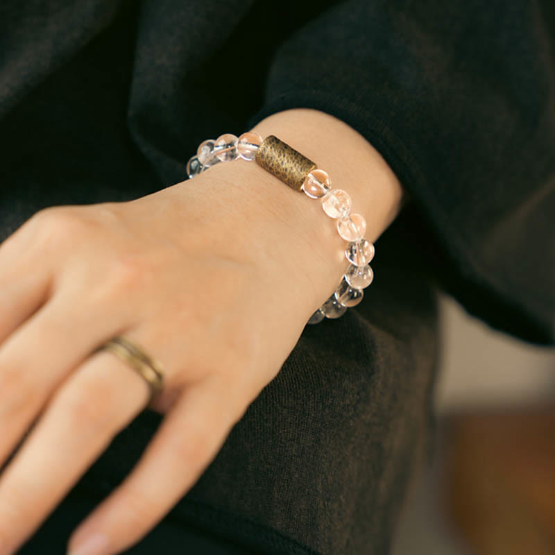 Fortune Jewel White Crystal Red Hematoid Quartz Gold Rutilated Quartz Purple Phantom Protection Bracelet