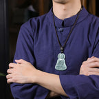 Fortune Jewel Amitabha Buddha Natural Jade Lotus Amulet Compassion String Necklace Pendant Fortune Jewel