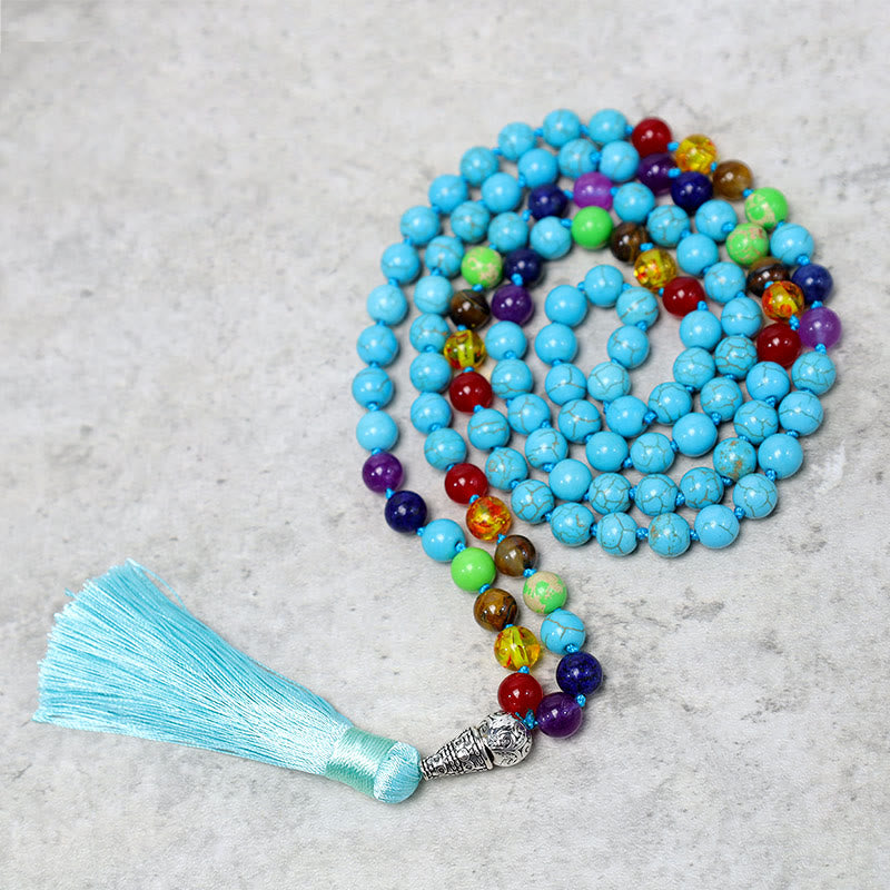 Fortune Jewel 108 Mala Turquoise Beads Yoga Meditation Prayer Beads Necklace