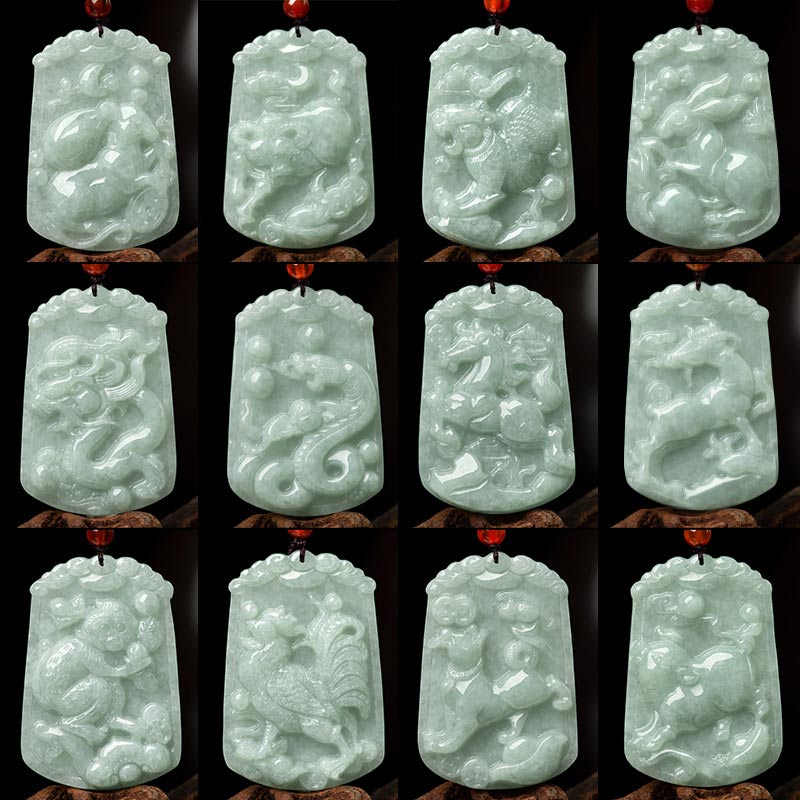 Fortune Jewel Natural Jade 12 Chinese Zodiac Abundance Amulet Pendant Necklace Fortune Jewel
