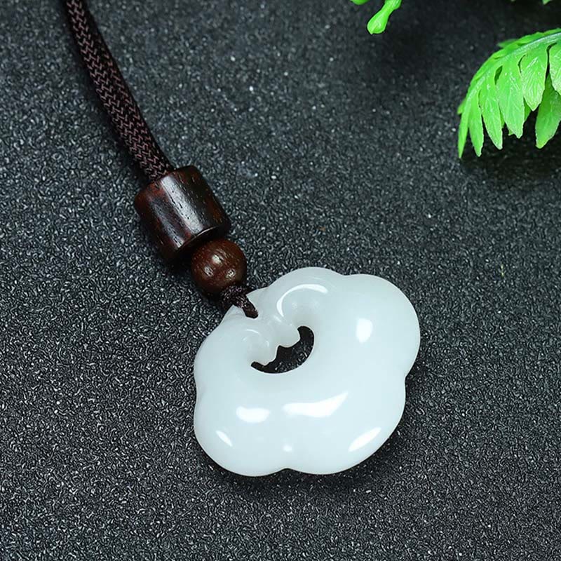 Fortune Jewel Tianshan Jade Golden Silk Jade Chinese Lock Charm Abundance Necklace Pendant