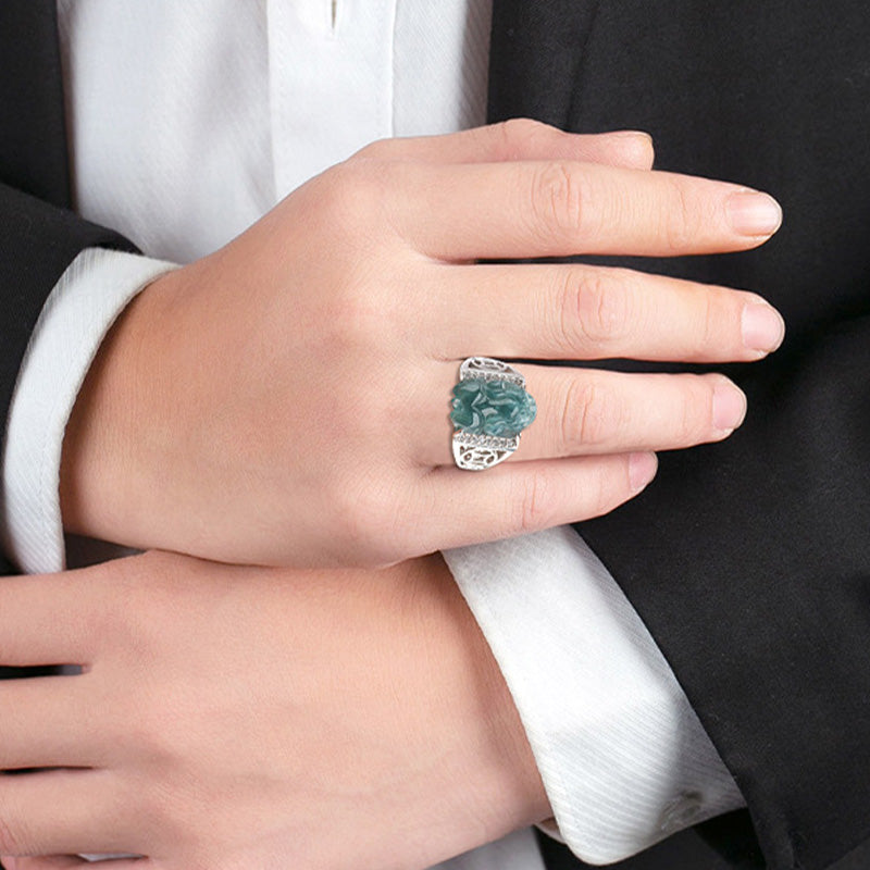 Fortune Jewel 925 Sterling Silver Fengshui Wealth Prosperity Jade PiXiu Luck Ring