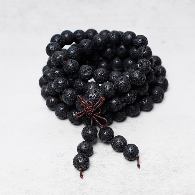 Fortune Jewel 108 Natural Lava Rock Beads Prayer Mala Bracelet Necklace