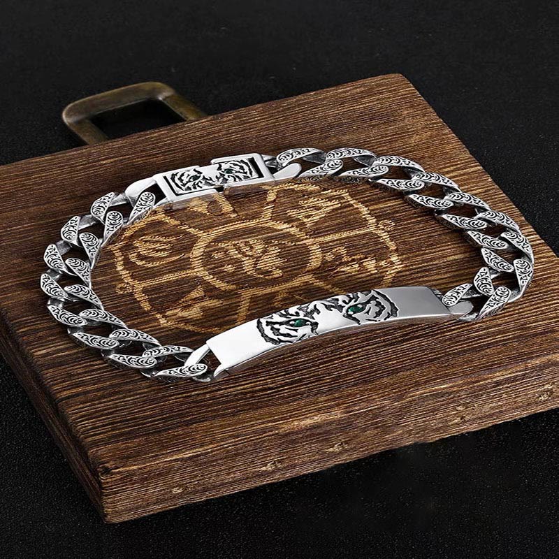Fortune Jewel Tiger Tang Dynasty Flower Design Copper Luck Chain Bracelet