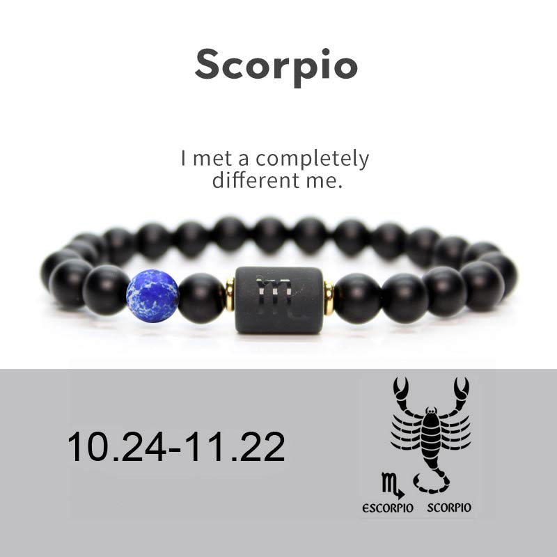 Fortune Jewel 12  Constellations of the Zodiac Black Onyx Adjustable Bracelet