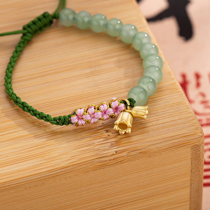 Fortune Jewel Handmade Jade Bead Lily of the Valley Charm Luck Braided Bracelet