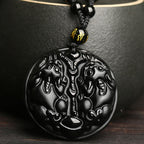 Fortune Jewel Black Obsidian Double Pixiu Bead Rope Purification Necklace Pendant