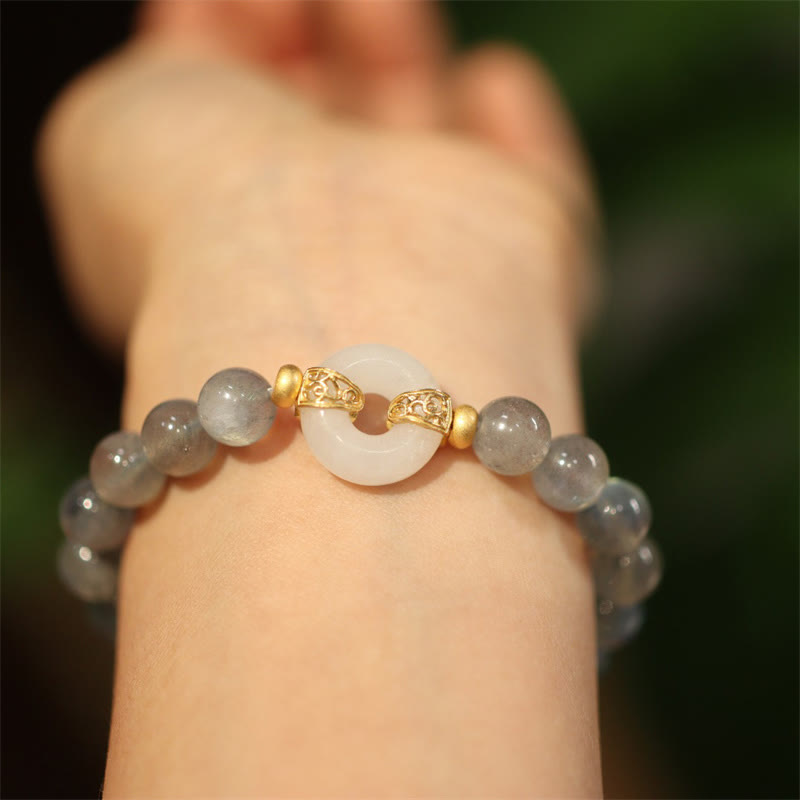 Fortune Jewel Natural Moonstone Heitan Jade Peace Buckle Healing Bracelet