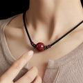 Fortune Jewel Cinnabar Bead Blessing String Necklace Pendant