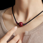 Fortune Jewel Cinnabar Bead Blessing String Necklace Pendant