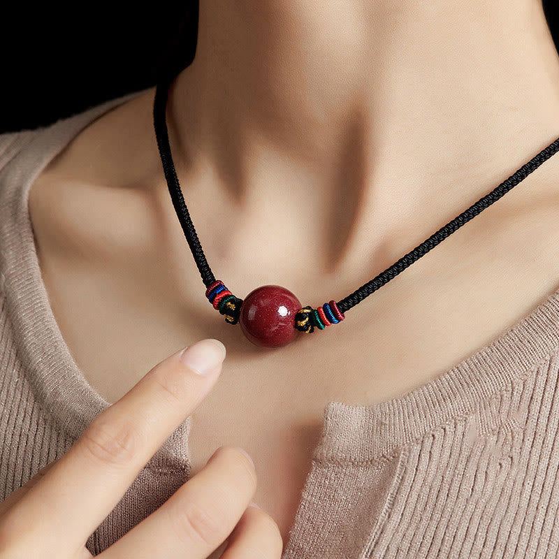 Fortune Jewel Cinnabar Bead Blessing String Necklace Pendant